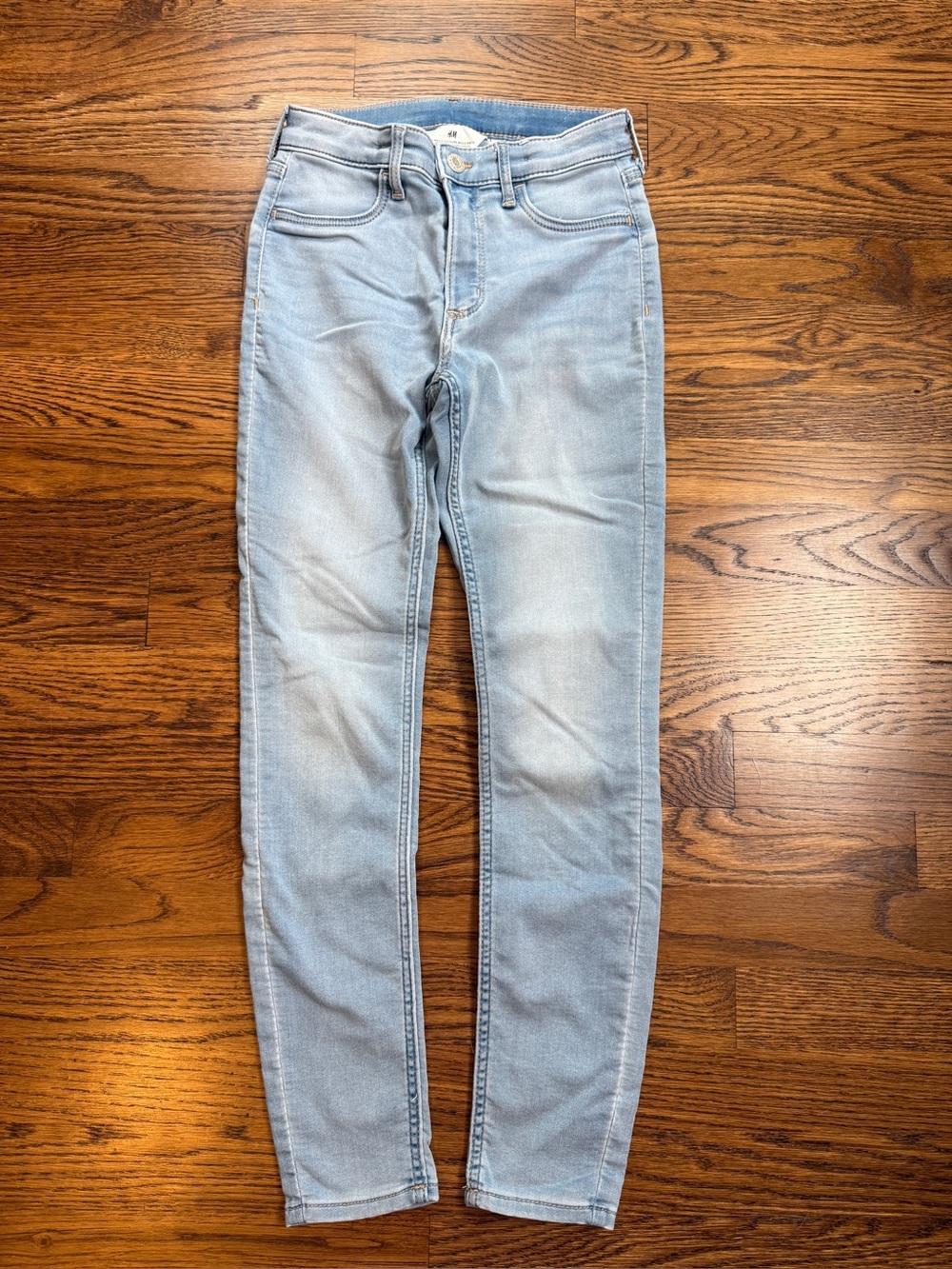 H&M Girls Skinny Super Soft Stretch Faded Light Blue Wash Denim Jeans Size 10
